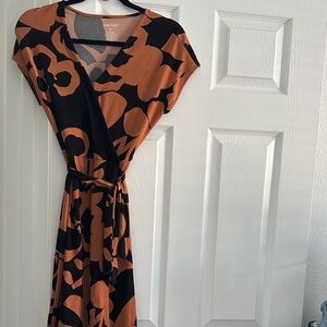 Nine West Black & Rust Floral Wrap Midi Dress